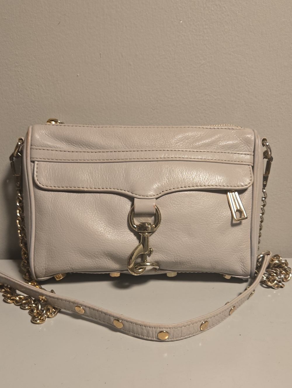 Rebecca Minkoff Gray Mini MAC Leather Crossbody with Gold Hardware